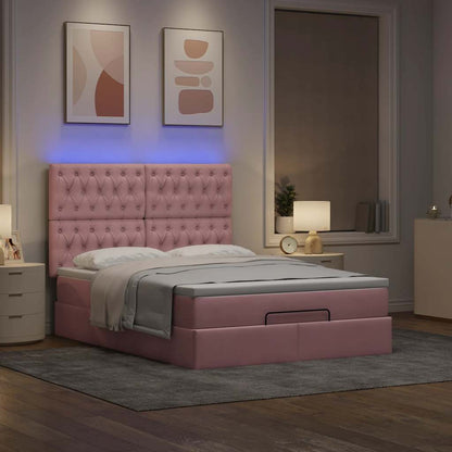 Estrutura de cama otomana com colchões 140x200 cm veludo rosa