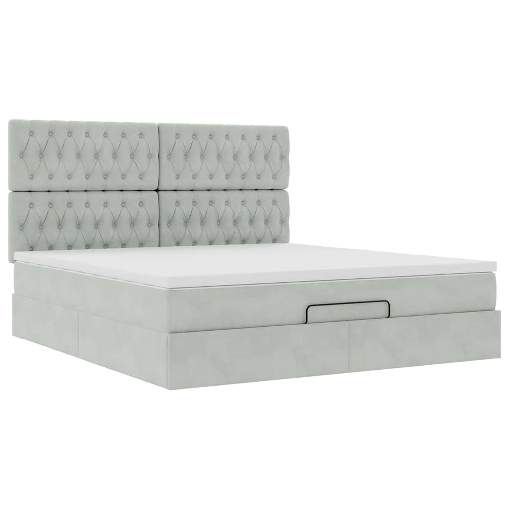 Estrutura cama otomana colchões 160x200cm veludo cinzento claro