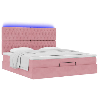 Estrutura de cama otomana com colchões 160x200 cm veludo rosa