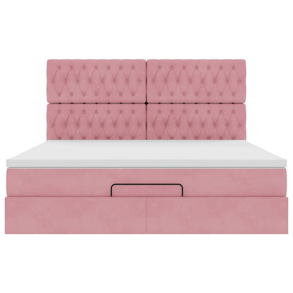 Estrutura de cama otomana com colchões 160x200 cm veludo rosa