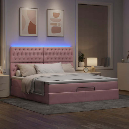 Estrutura de cama otomana com colchões 160x200 cm veludo rosa