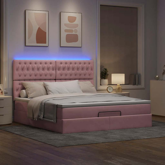 Estrutura de cama otomana com colchões 160x200 cm veludo rosa