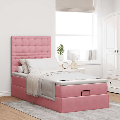 Estrutura de cama otomana com colchões 80x200 cm veludo rosa