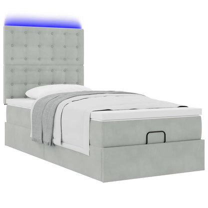 Estrutura cama otomana colchões 90x190 cm veludo cinzento claro