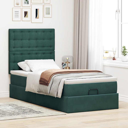 Estrutura cama otomana colchões 90x190cm veludo verde escuro