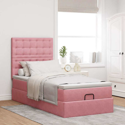 Estrutura de cama otomana com colchões 90x190 cm veludo rosa