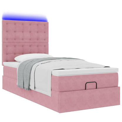 Estrutura de cama otomana com colchões 90x190 cm veludo rosa