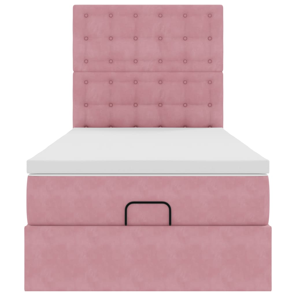 Estrutura de cama otomana com colchões 90x190 cm veludo rosa