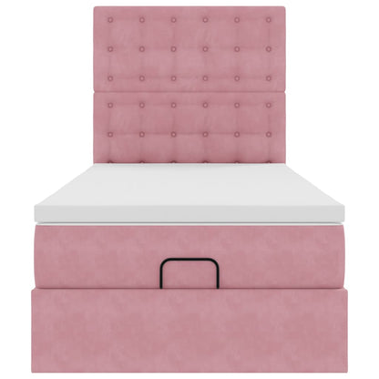 Estrutura de cama otomana com colchões 90x190 cm veludo rosa