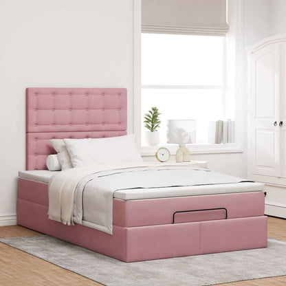 Estrutura de cama otomana com colchões 120x200 cm veludo rosa