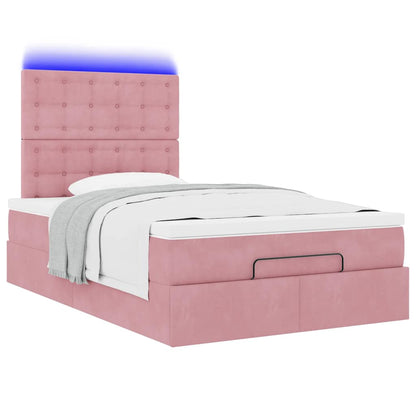 Estrutura de cama otomana com colchões 120x200 cm veludo rosa