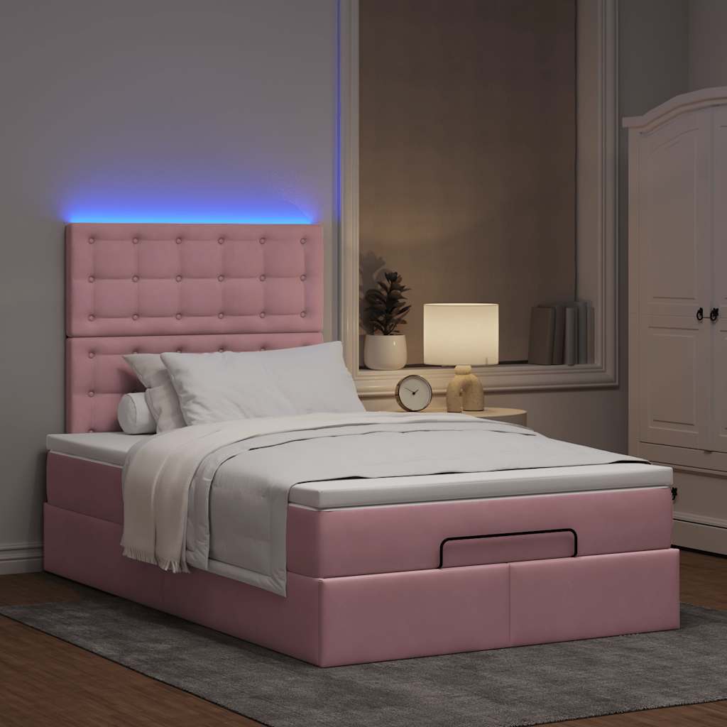 Estrutura de cama otomana com colchões 120x200 cm veludo rosa