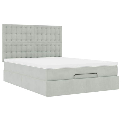 Estrutura de cama otomana com colchões 140x190cm cinzento claro