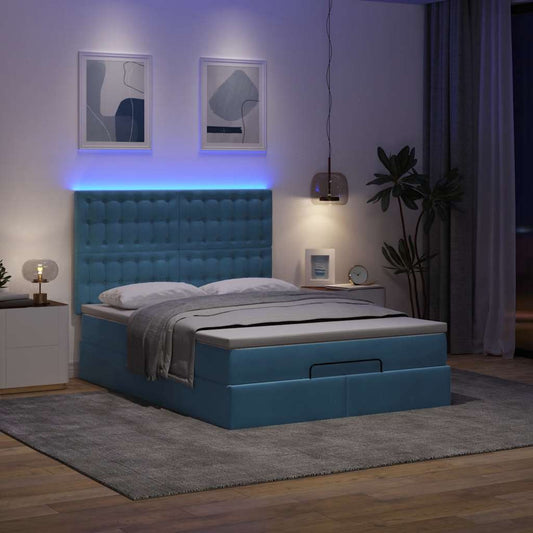 Estrutura cama otomana colchões 140x190 cm veludo azul escuro