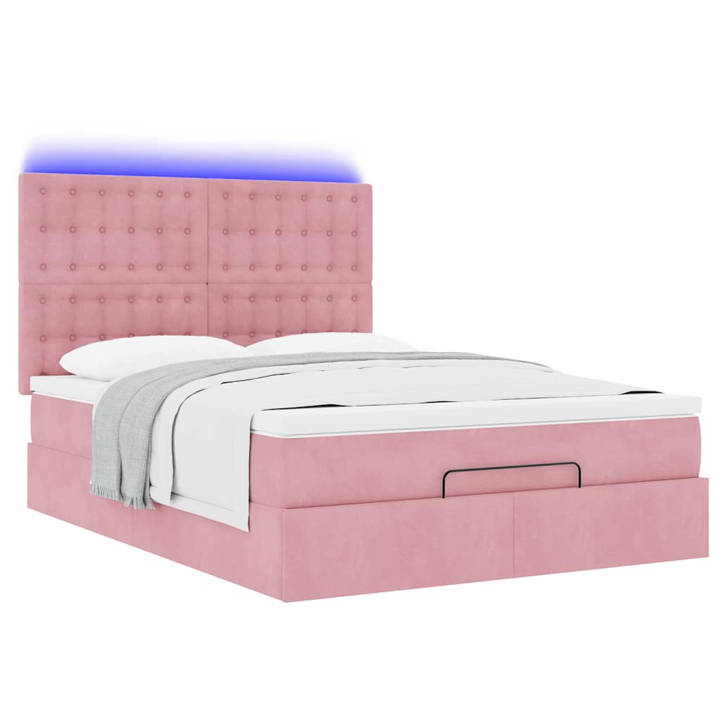 Estrutura de cama otomana com colchões 140x190 cm veludo rosa