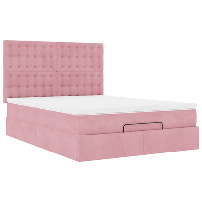 Estrutura de cama otomana com colchões 140x190 cm veludo rosa