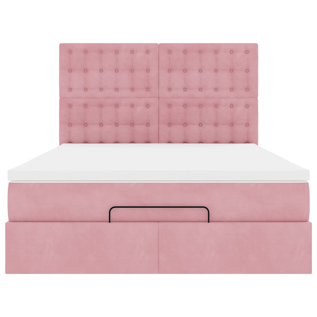 Estrutura de cama otomana com colchões 140x190 cm veludo rosa