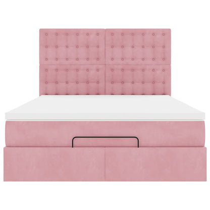 Estrutura de cama otomana com colchões 140x190 cm veludo rosa