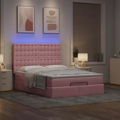 Estrutura de cama otomana com colchões 140x190 cm veludo rosa