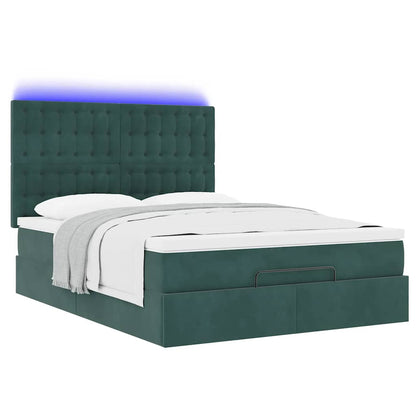 Estrutura cama otomana colchões 140x200 cm veludo verde escuro