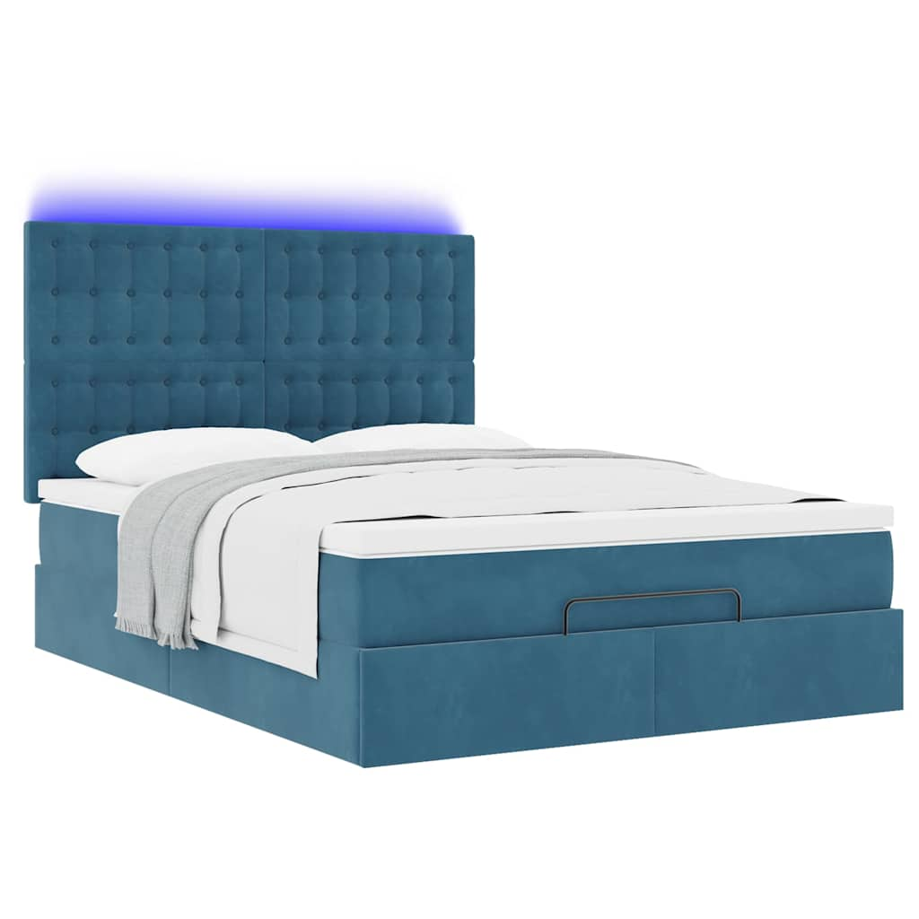 Estrutura de cama otomana colchões 140x200cm veludo azul escuro