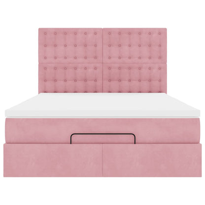 Estrutura de cama otomana com colchões 140x200 cm veludo rosa