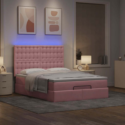 Estrutura de cama otomana com colchões 140x200 cm veludo rosa