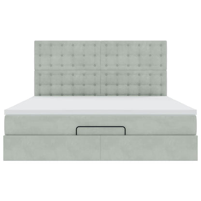 Estrutura cama otomana colchões 160x200cm veludo cinzento claro