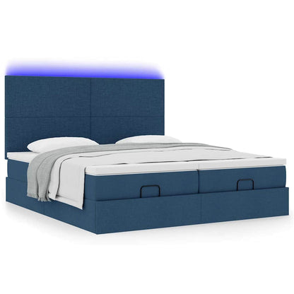 Estrutura de cama otomana com colchões 200x200cm tecido azul