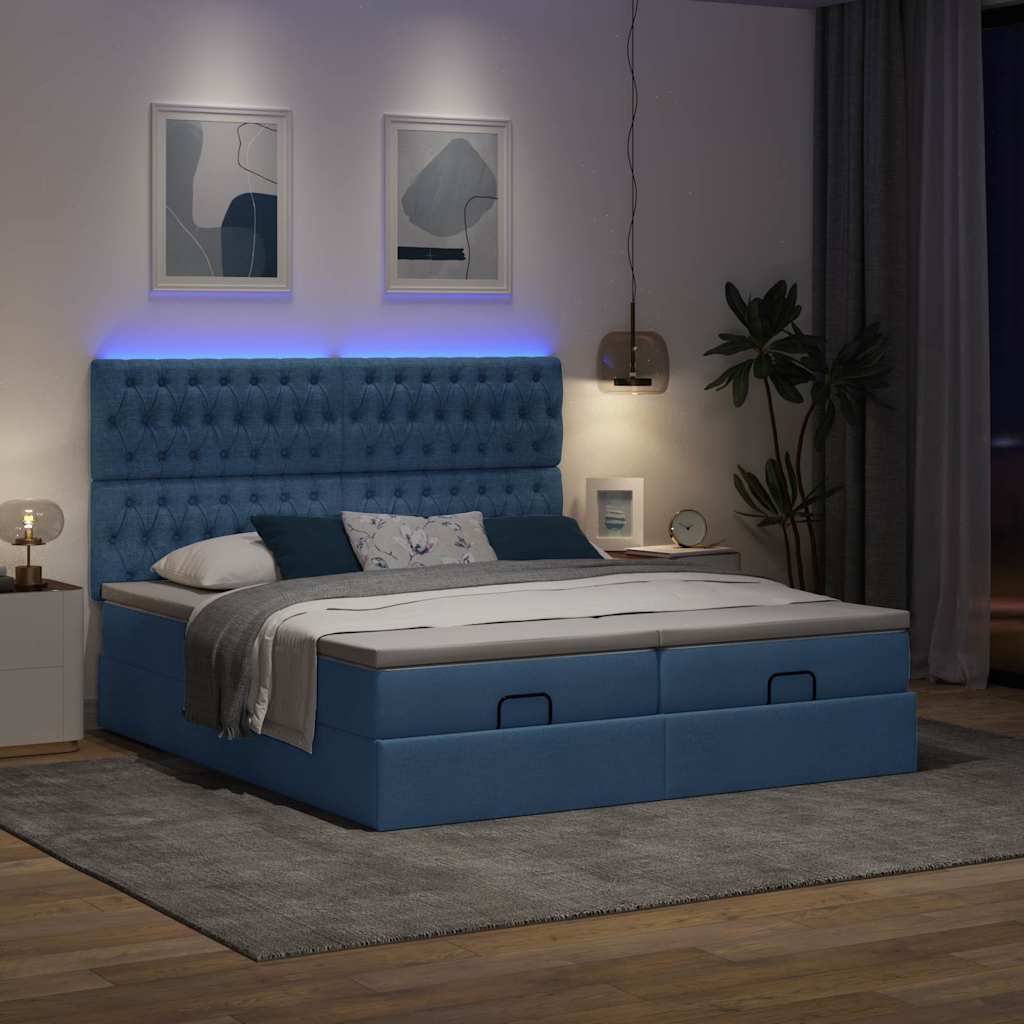 Estrutura de cama otomana com colchões 160x200cm tecido azul