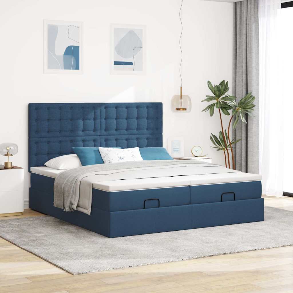 Estrutura de cama otomana com colchões 160x200cm tecido azul