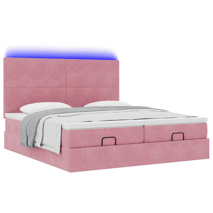 Estrutura de cama otomana com colchões 160x200 cm veludo rosa