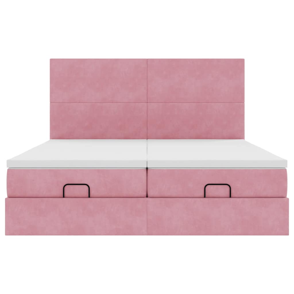 Estrutura de cama otomana com colchões 160x200 cm veludo rosa