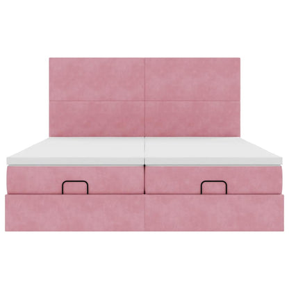 Estrutura de cama otomana com colchões 160x200 cm veludo rosa