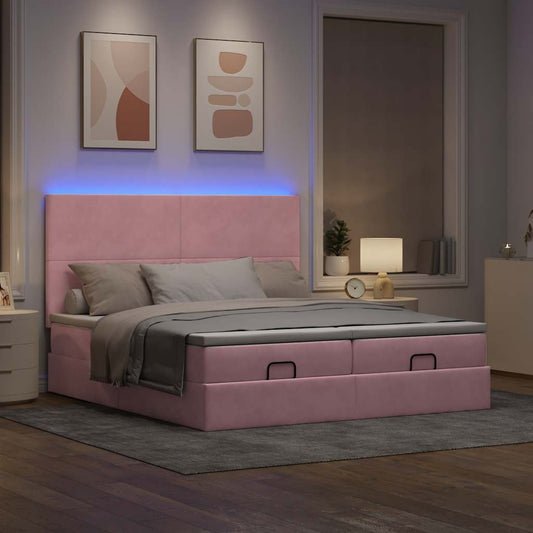 Estrutura de cama otomana com colchões 160x200 cm veludo rosa