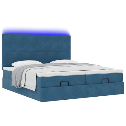 Estrutura cama otomana colchões 180x200 cm veludo azul escuro