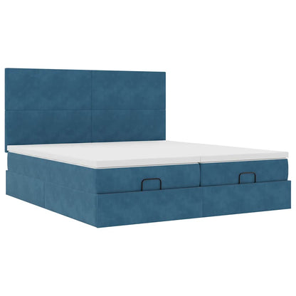 Estrutura cama otomana colchões 180x200 cm veludo azul escuro