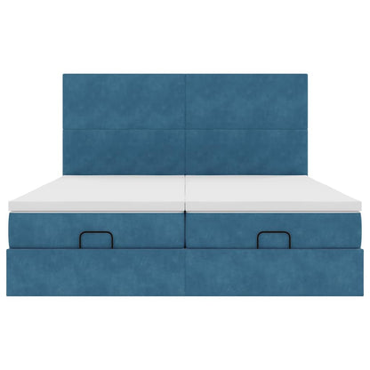 Estrutura cama otomana colchões 180x200 cm veludo azul escuro