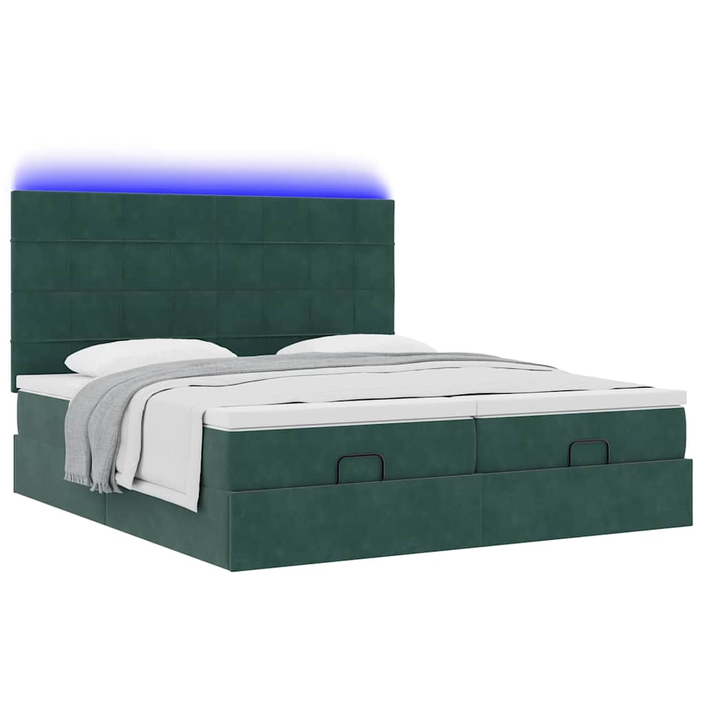 Estrutura de cama otomana com colchão verde escuro veludo