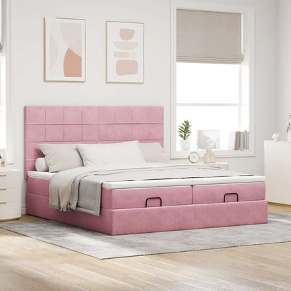 Estrutura de cama otomana com colchões 160x200 cm veludo rosa