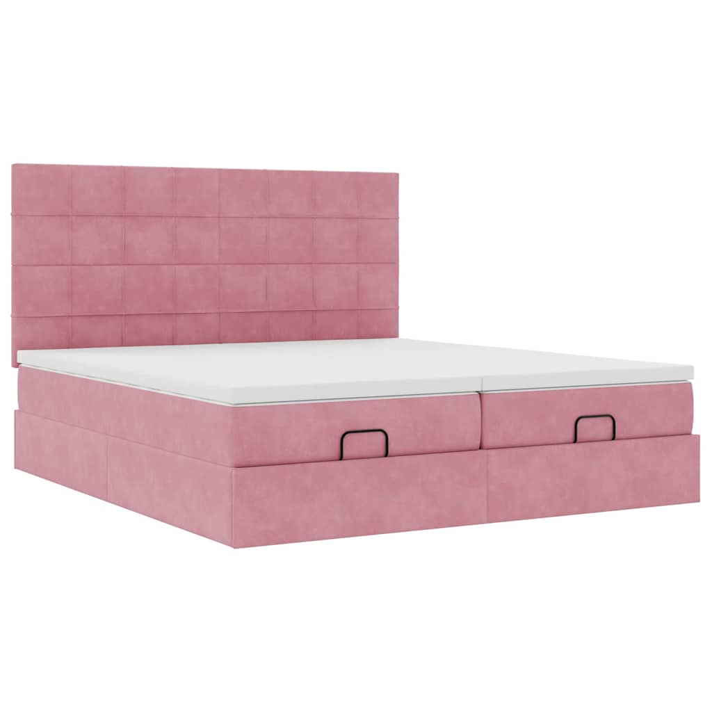 Estrutura de cama otomana com colchões 160x200 cm veludo rosa