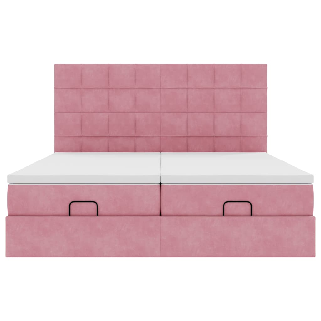 Estrutura de cama otomana com colchões 160x200 cm veludo rosa