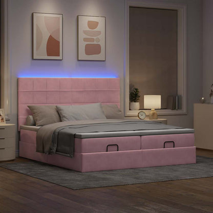 Estrutura de cama otomana com colchões 160x200 cm veludo rosa