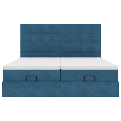 Estrutura cama otomana colchões 180x200 cm veludo azul escuro