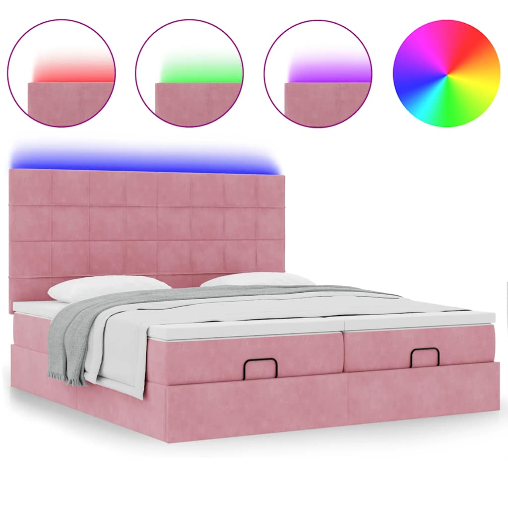 Estrutura de cama otomana com colchões 180x200 cm veludo rosa