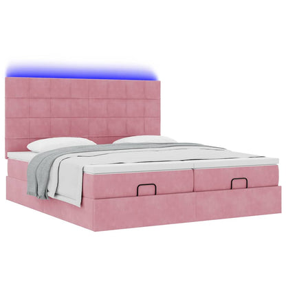 Estrutura de cama otomana com colchões 180x200 cm veludo rosa