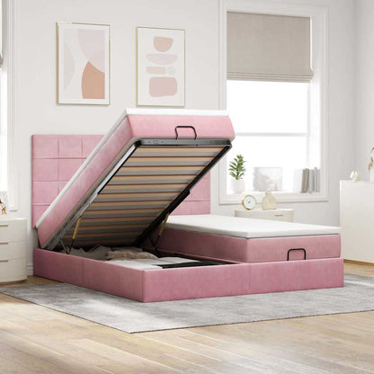 Estrutura de cama otomana com colchões 180x200 cm veludo rosa