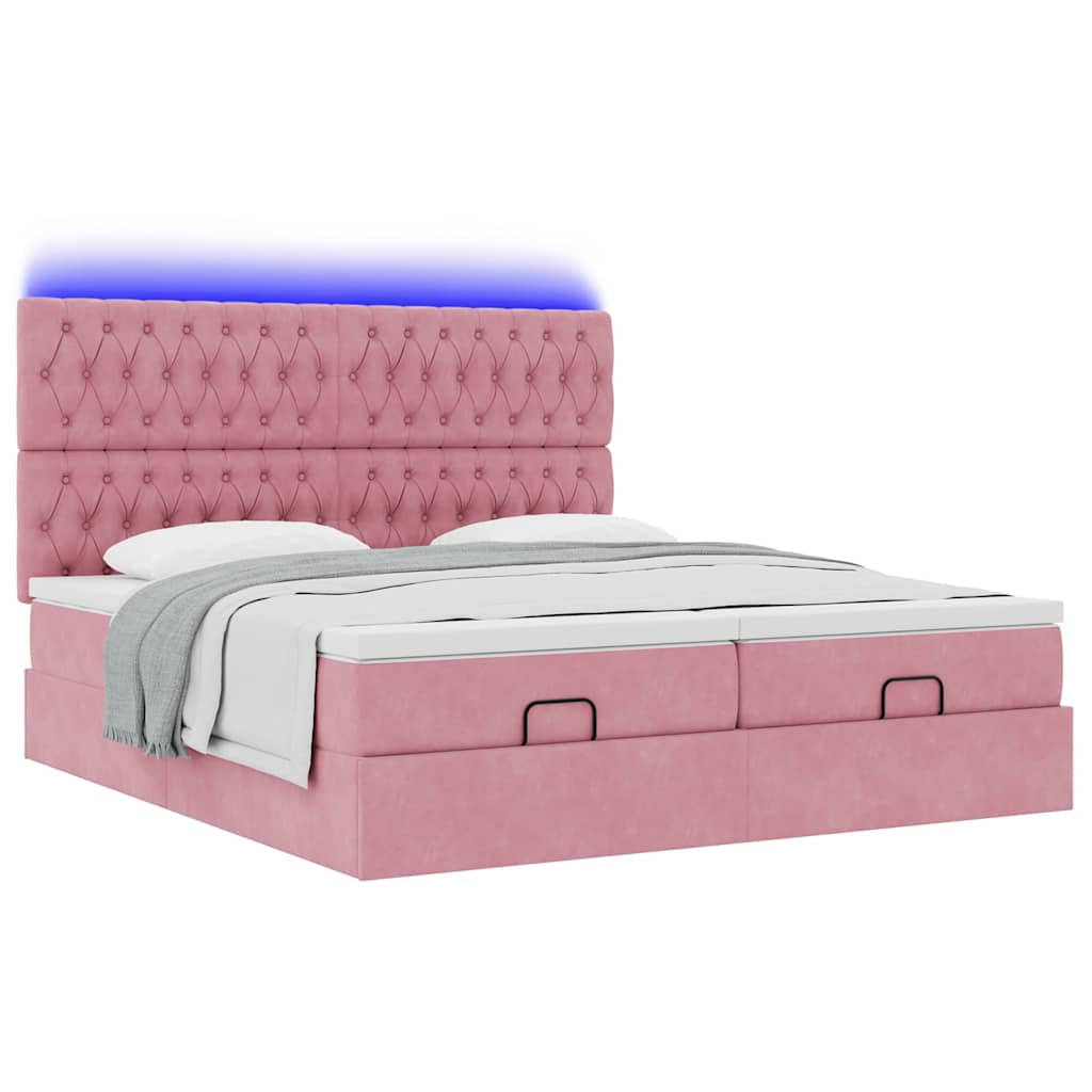 Estrutura de cama otomana com colchões 160x200 cm veludo rosa