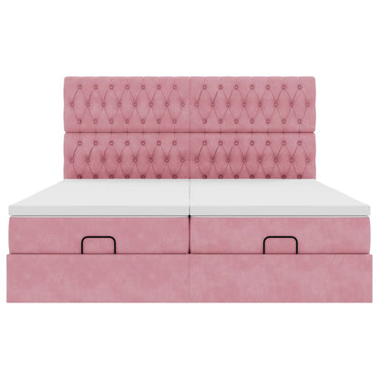 Estrutura de cama otomana com colchões 160x200 cm veludo rosa