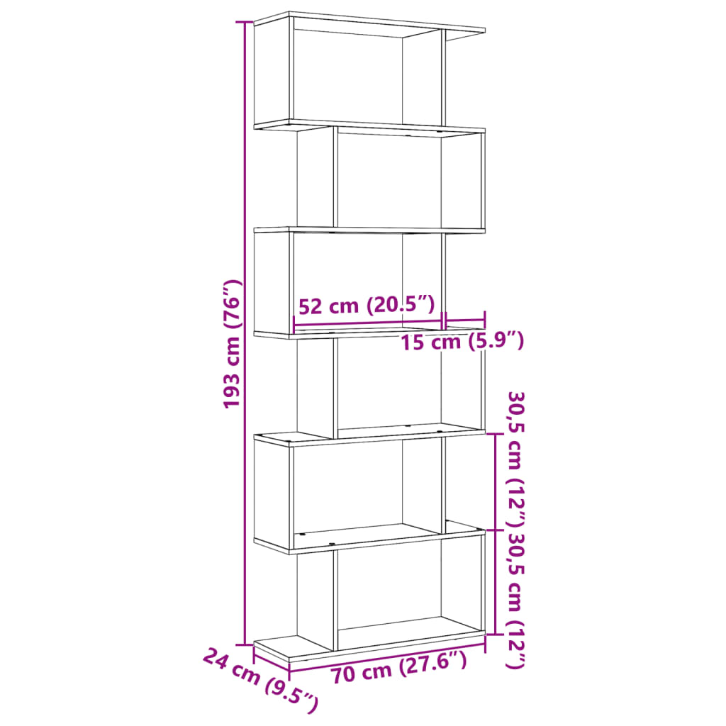 Estante divisória 6 níveis 70x24x193cm derivados madeira branco